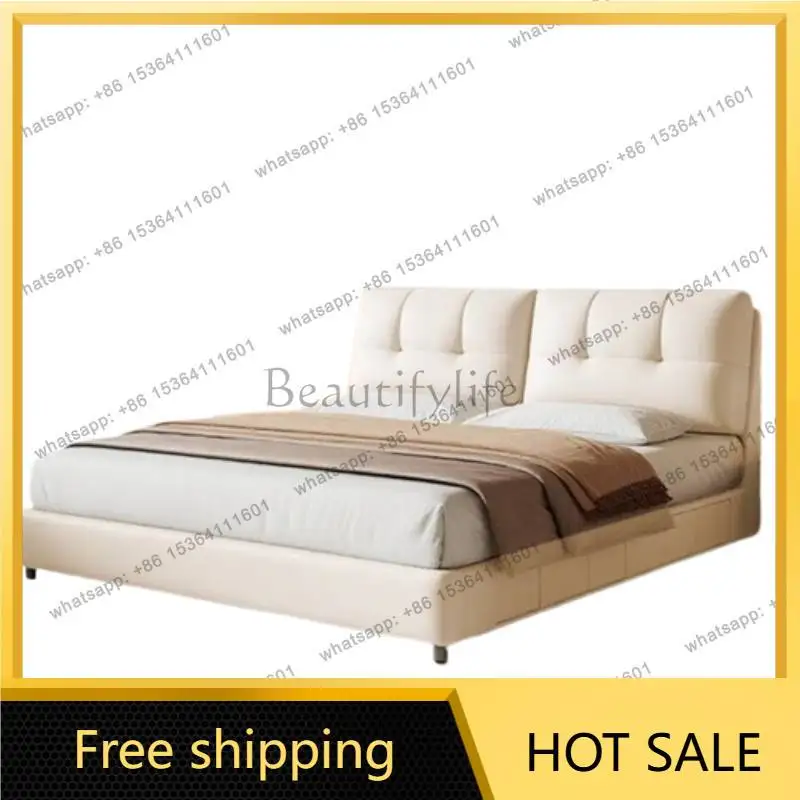FG White Waterproof Double Bed Headboard Designer Bedframe Full Size Double Bed Bedroom Storage Camas Matrimoniales Furniture Ho