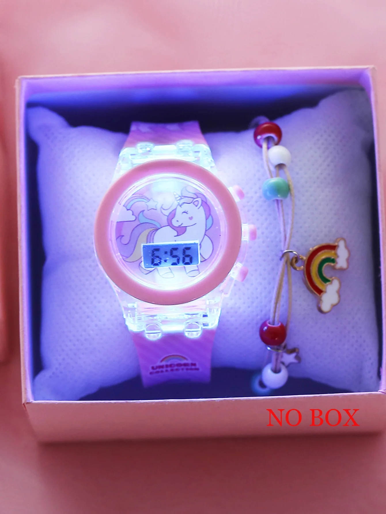 

Модные милые светящиеся электронные часы с единорогом и изысканным браслетом из радужных бусин