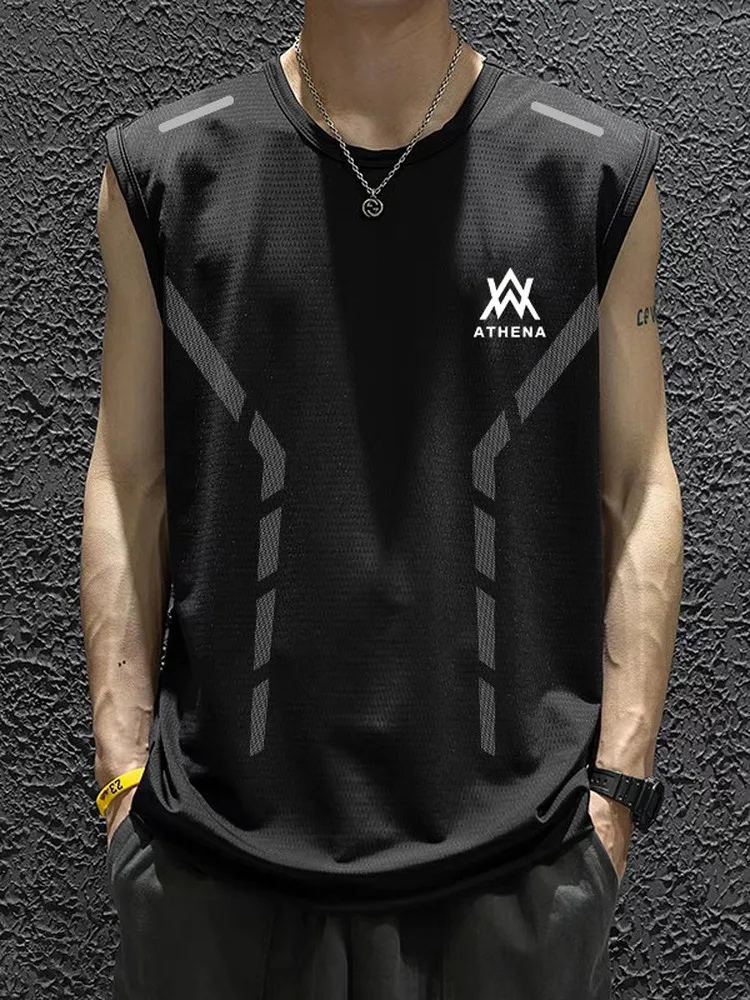 

MK Ice Silk Loose Vest Men's Summer New Sle Premium round Ne Fitn Sport oulder Men's Svel T-irt Trendy