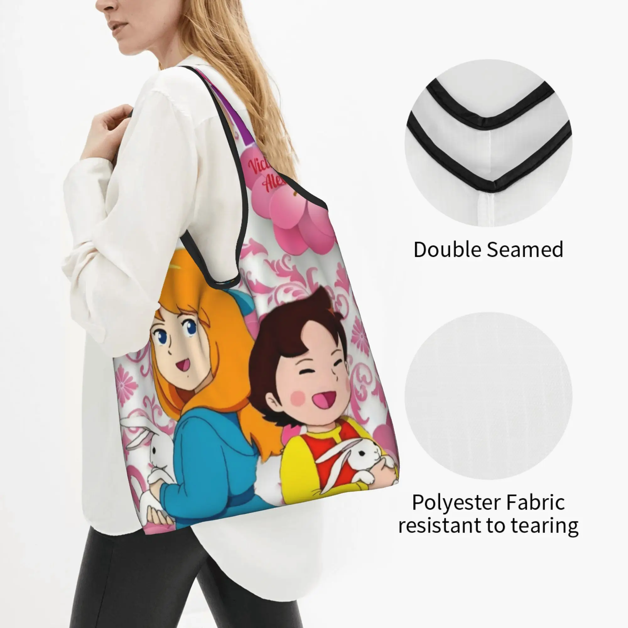 Reusable Anime Heidi Girl Of The Alps Comic Cartoon  Shopping Bag Women Tote Bag Portable  Grocery Shopper Bags