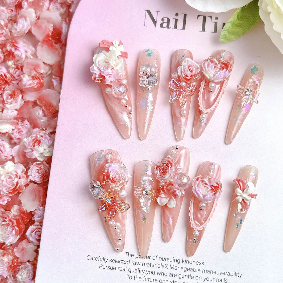 Sweet Creative Shinny Windmill Flower Rose Resin Nail Charms 3D Luminous Gradient Colored Blossoms Nail Art Decorations for DIY