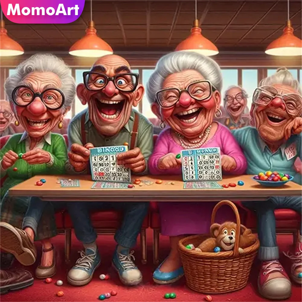 Momoart Diamant-Gemälde, alter Mann, Frau, Strasssteine, Bilder, Porträt, Stickerei, Cartoon, voll quadratisch, rund, Mosaik, Kunsthandwerk