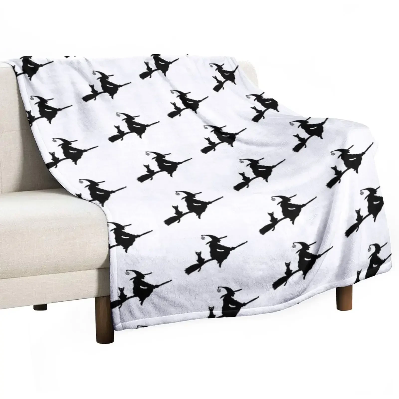 

Witch on a Broom silhouette Throw Blanket Sofas for winter Bed covers Blankets