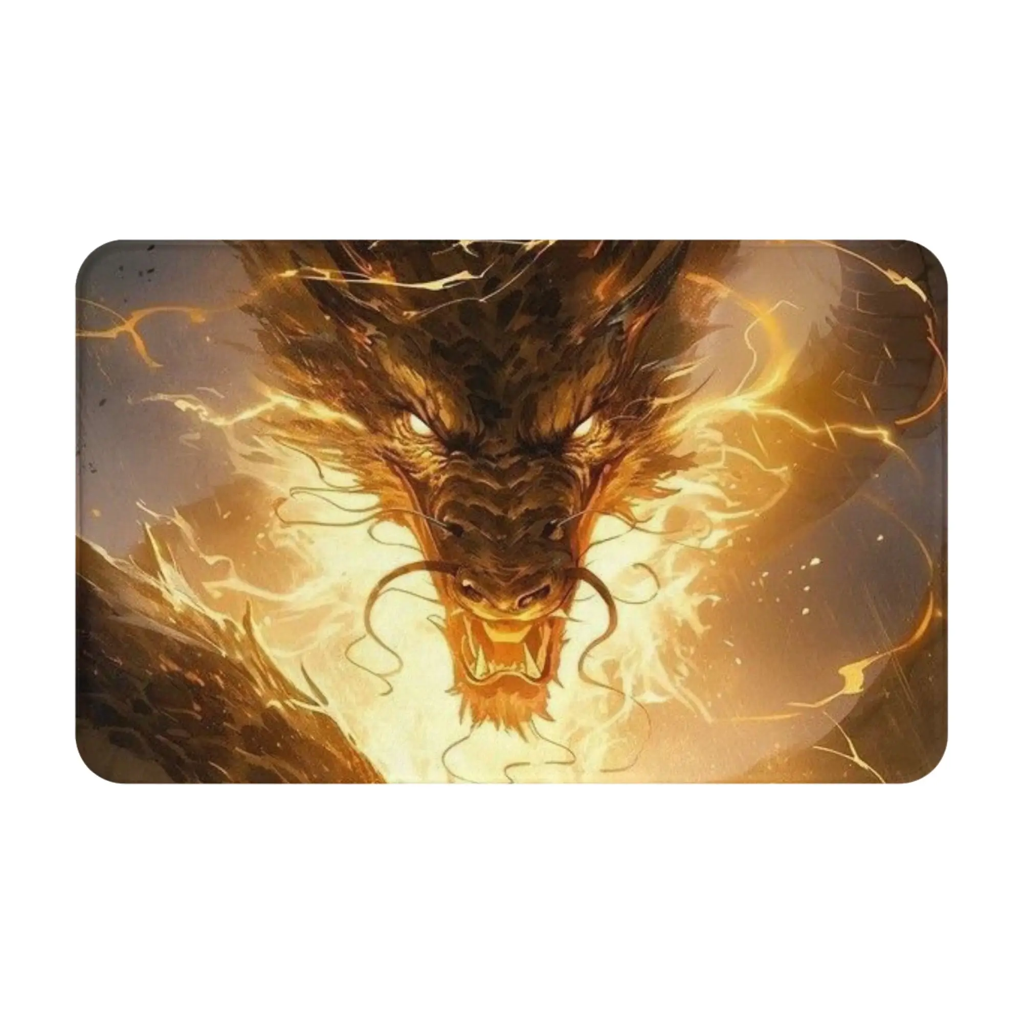 Fiery Dark Golden Dragon Art Doormat Bath Kitchen Mat  Absorbent Home Decoration