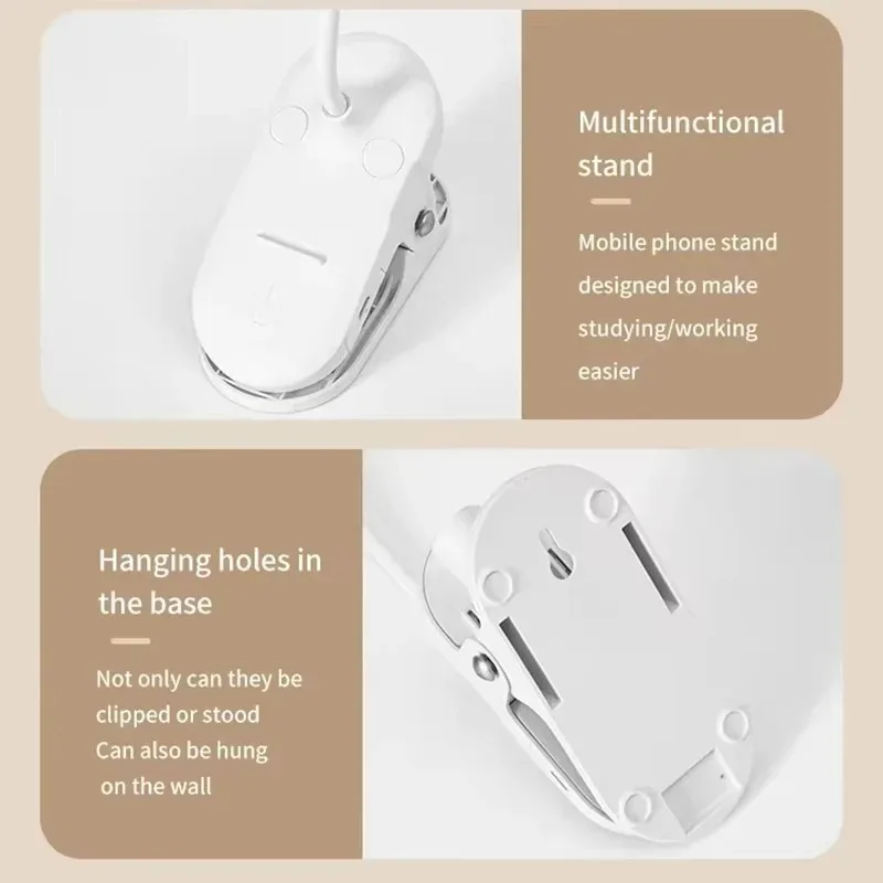 Lámpara de Mesa LED Recargable por USB, Lámpara de Noche con Abrazadera Plegable, Lámpara de Lectura con Soporte de Estudio, Táctil, 3 Modos de Atenuación, Luz de Protección Ocular