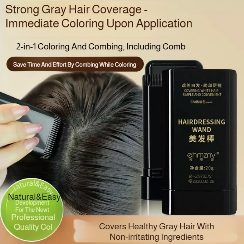 Hair Dye Stick Quickly Covers Gray Portable Applicator Brush Long-Lasting Color Retention Disposable Hair Dye Pen for All Hair
