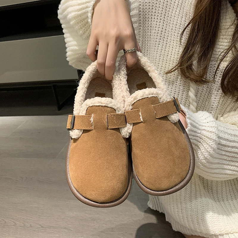 CRLAYDK 2024 Winter New in Women\'s Slip On Shoes Warm Plush Fur Lined Indoor & Outdoor Moccasin Flats Comfort Loafers Mules