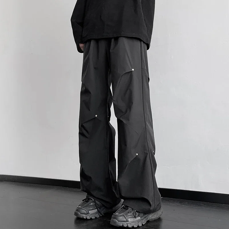 Pantalon Cargo Droit et Décontracté pour Homme, Jambes Larges, Couleur Unie, Taille artificiel astique, Harajuku, Printemps, 2024