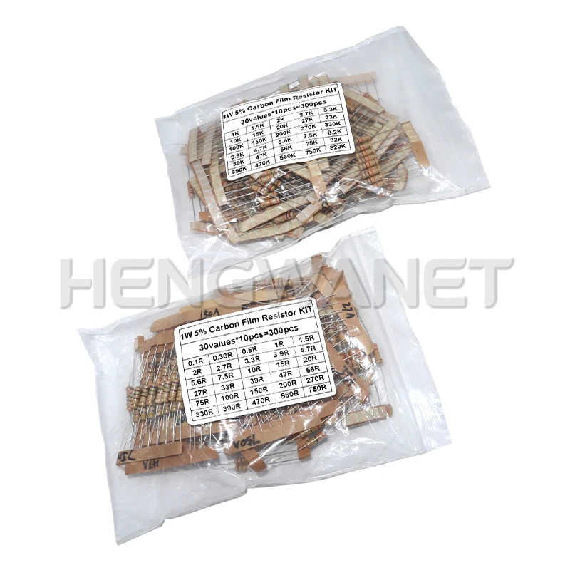 1W 5% Carbon Film Resistance 30values X 10pcs 0.1-750 Ohm 1K-820K Ohm Resistors Set for Electronics DIY Resistor Kit