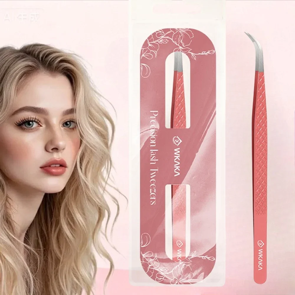 Precision Fiber Tip for Volume Eyelash Extensions,Women Lash Extension Tweezers, Hot Pink Long Peacock Curved Tip Lash Tweezers