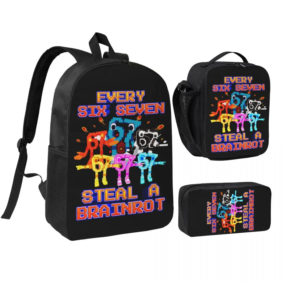 バッグ meme Six Seven Brainrot 67 Meme 3pecs/set Backpack for Student High