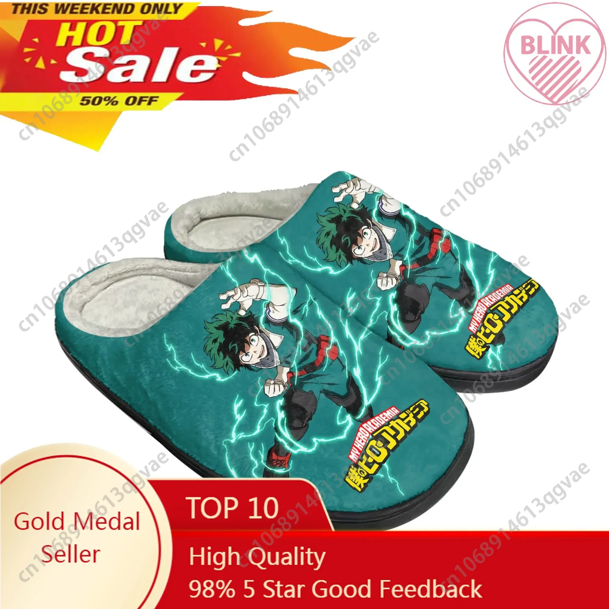 Izuku Midoriya My Hero Academia Home Cotton Custom Slippers Mens Womens Sandals Plush Casual Keep Warm Shoes Thermal Slipper