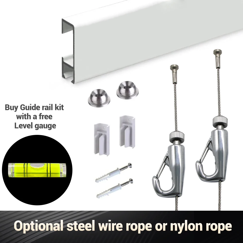 Picture Hanging Hook Guide Rail Kit With A Free Level Gauge Adjustable Height Of Cables Rope Used For Gallery Frame Hanging Tool