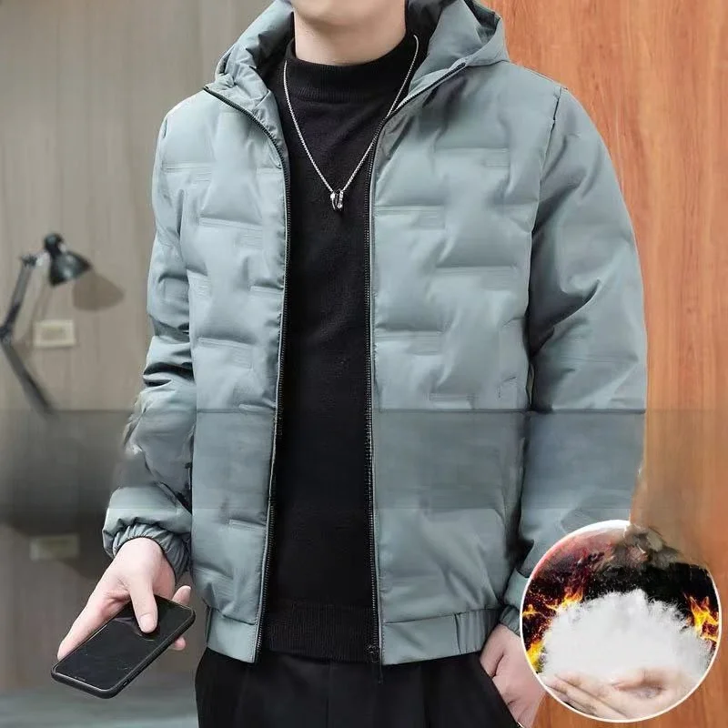 

Thiened Warm Cotton Jaet for Men Winter Faion Casual Hooded Downproof Cold-resistant Polyester Fiber Inner Lined Coat