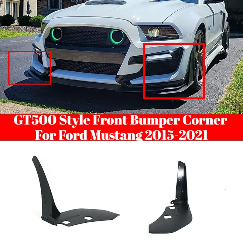 

For Ford Mustang GT500 2015-2022 1 pair Front Bumper Lip Angle Wrap Trim Splitter Gloss Black Car Exterior Tuning Accessories