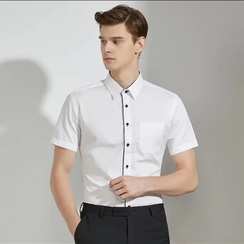 11XL10XL large size light luxury men\'s short sleeve shirt summer new casual fashion business free ironing solid color slim dress