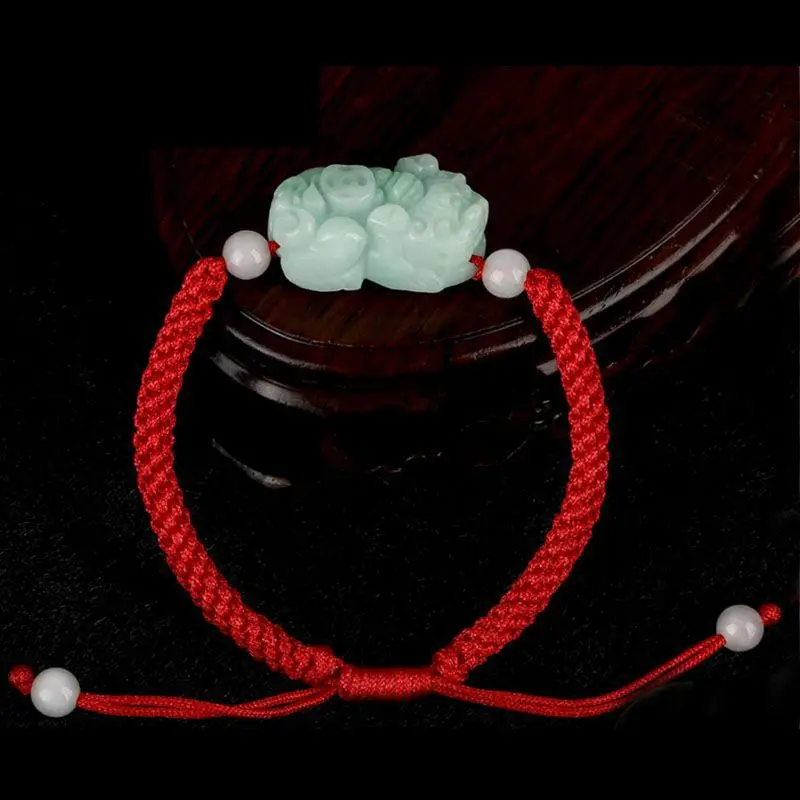 Hand-Woven Red Rope a-Level Jade Pi Xiu Bracelet Pair of Jade Hands Ornament