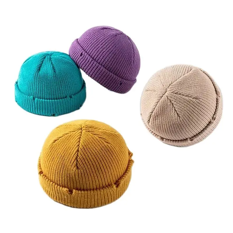 Candy Color Winter Harajuku Knitted Hat Women Fashion Warm Thick Men Hip Hop Hole Skullcap Short Hat Unisex Couple Basic Cap