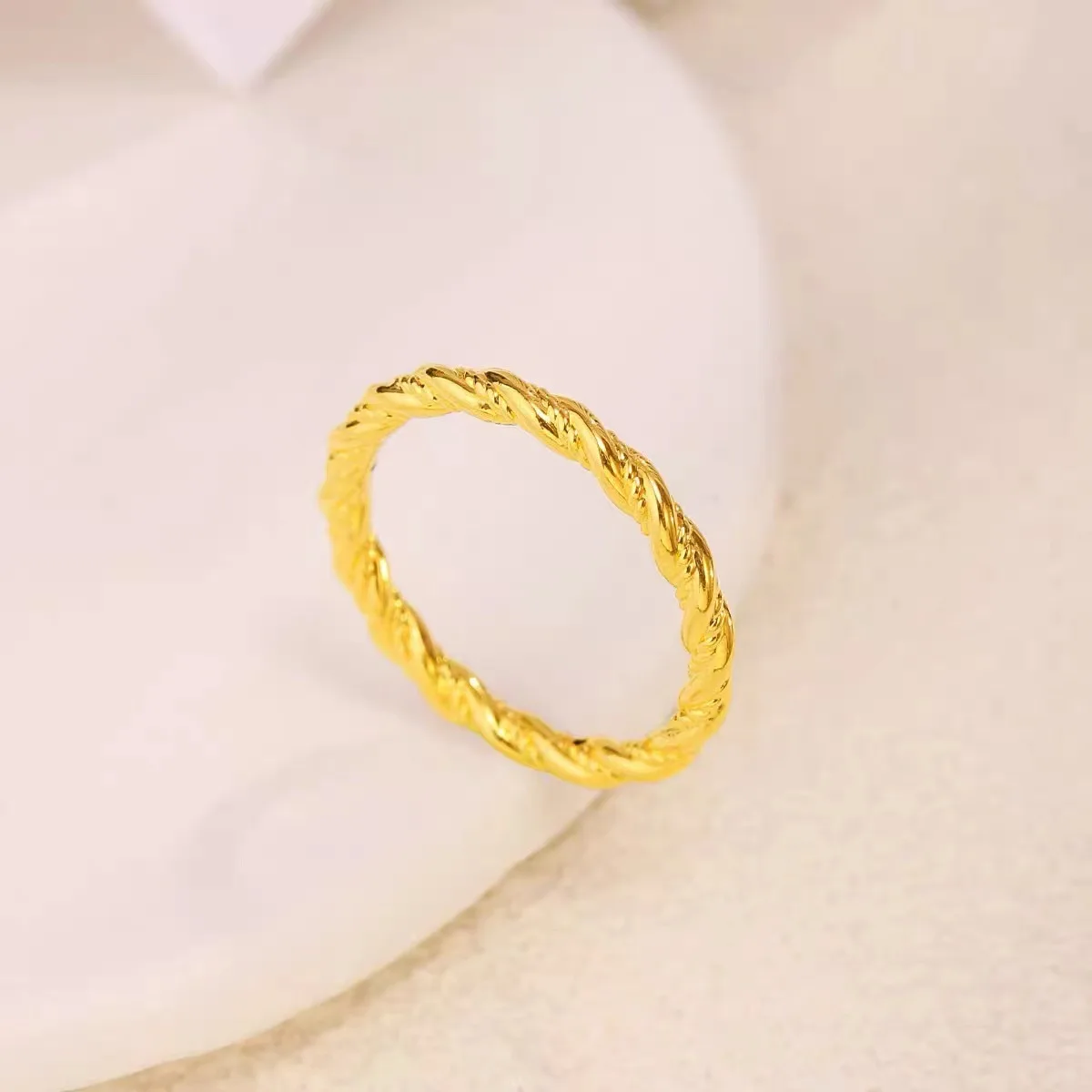 

LABB Real 18K Gold Fried Dough Twists Ring AU750 Non demoulding Ancient French Couple Ring Boutique Jewelry Gift for Girlfriend
