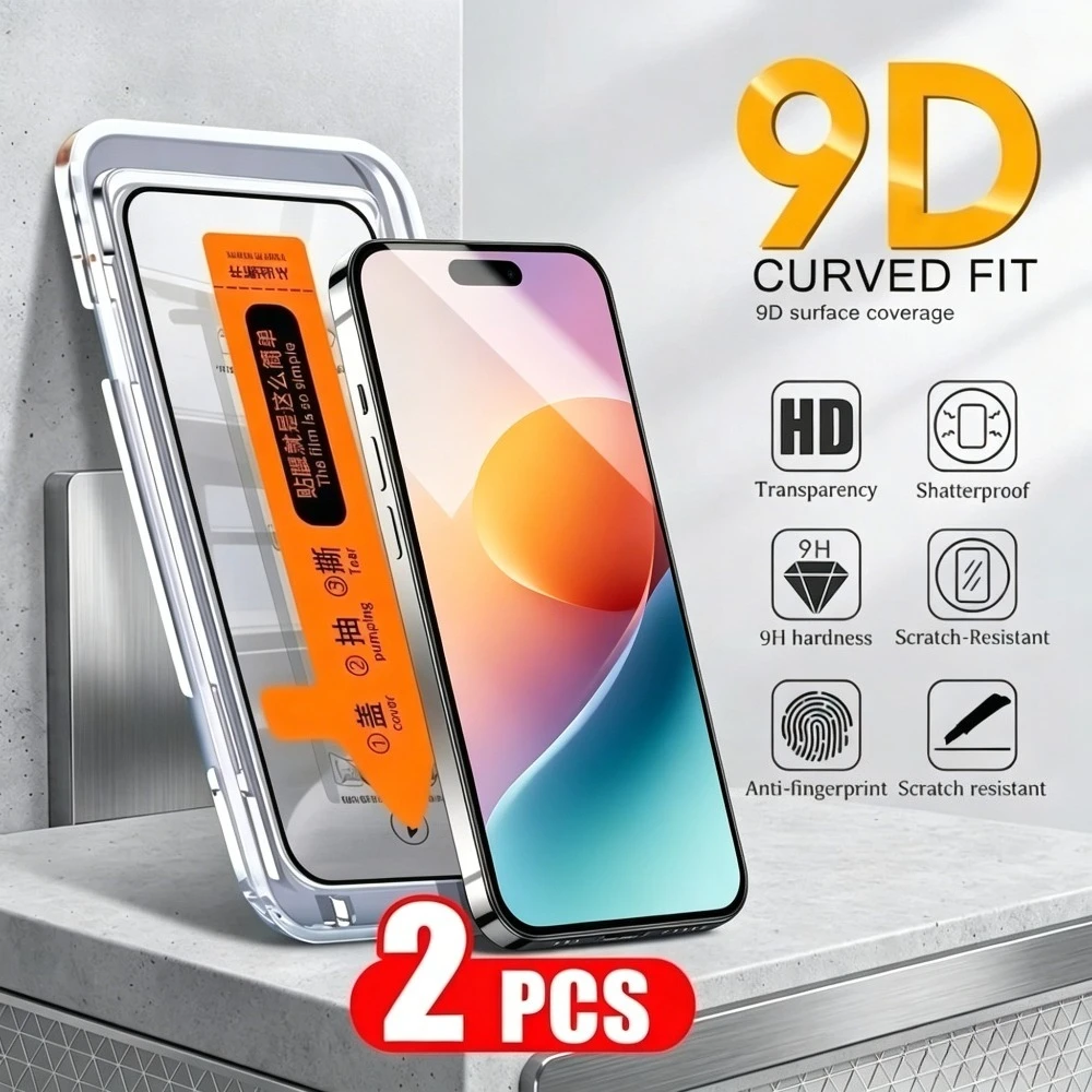 

2Pcs Full Cover HD Screen Protector for iPhone 17 16 15 Pro Max Air 17e 16e 13 12 11 Pro 15 14 Plus Dust Free Installation Glass