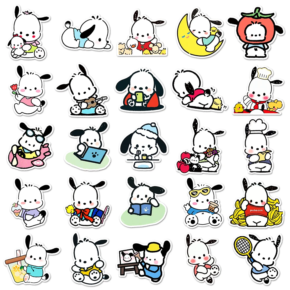 10/30/50pcs Cute Cartoon Pochacco Stickers Anime Sanrio Kawaii Girls Kids Toys Decals Decorative Scrapbooking Phone Sticker Pack