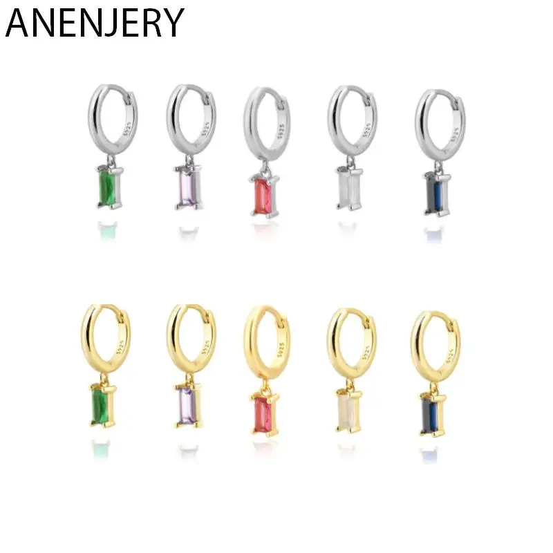 ANENJERY Multicolor Square Earrings AAAAA Zircon Circle Earrings Cute Girls Fashion Exquisite Jewelry Wholesale