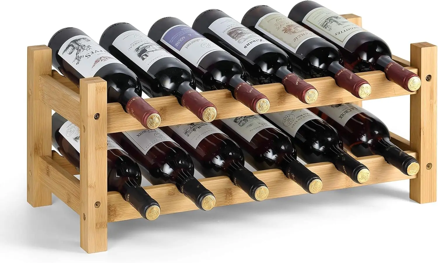 

2 Tiers Bamboo Wine Rack Countertop Wine Display Stand Wine Storage Shelf Wine Bottle Holder