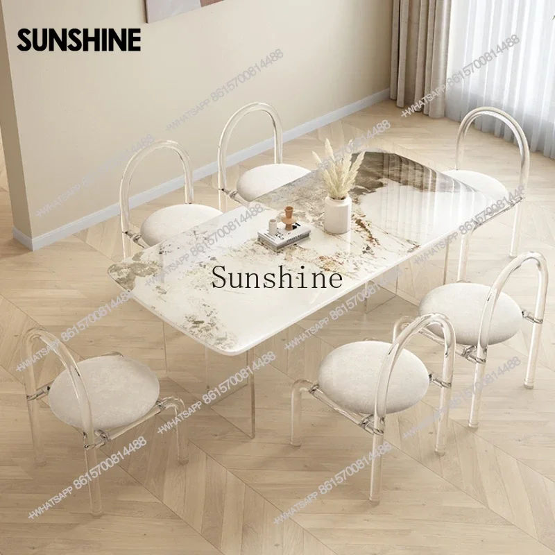 Minimal suspended dining table and chairs acrylic rectangular table restaurant small apartment householdX