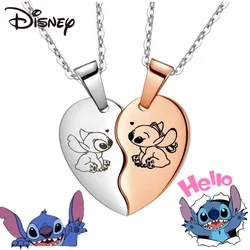 Best Friends Disney Lilo & Stitch Necklace Stainless Steel Stitching Cute Figure Stitch Heart Pendant Neck Chain Lovers Jewelry