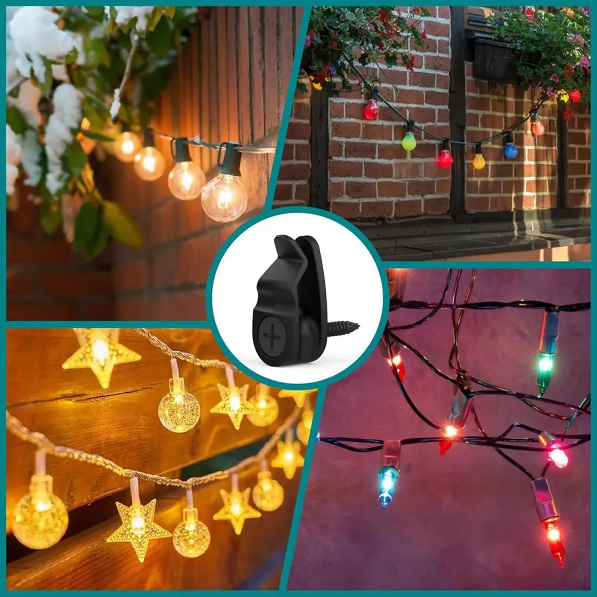 Outdoor String Lights Clips, Weatherproof Cable Hanger Hooks for Hanging Fairy Lights, Holiday Decor 50 Pack