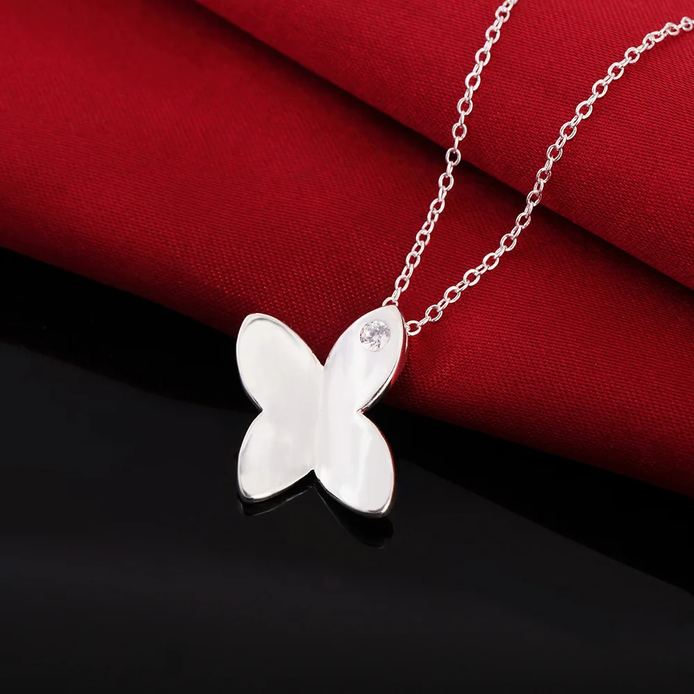 New 925 Sterling Silver Necklace Zircon Butterfly Pendant 18 Inches Christmas Gifts High Quality Wedding Jewelry