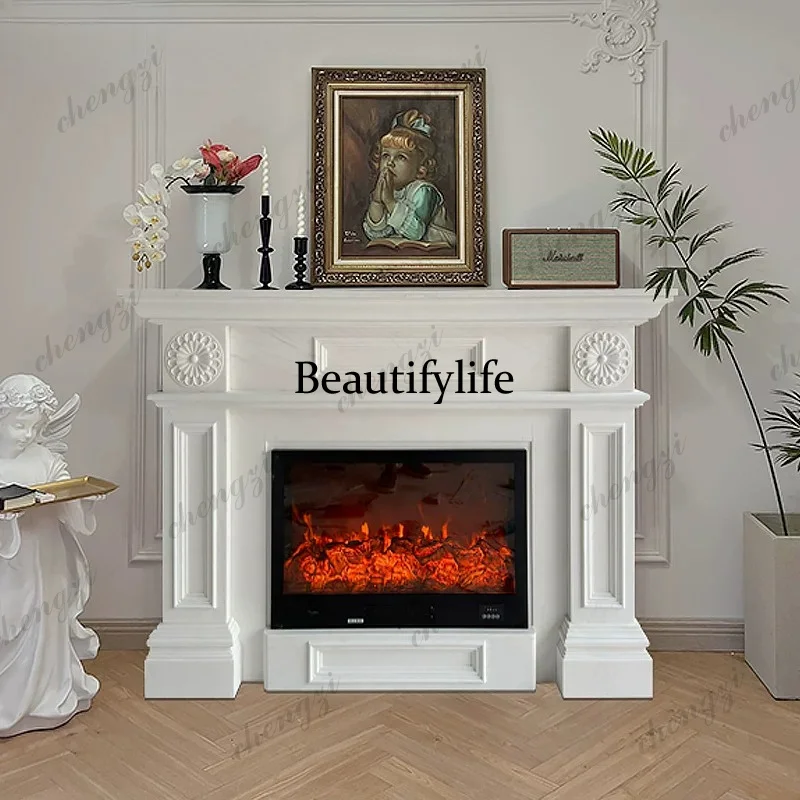 Marble fireplace American white marble natural stone stone carving decorative background porch fireplace