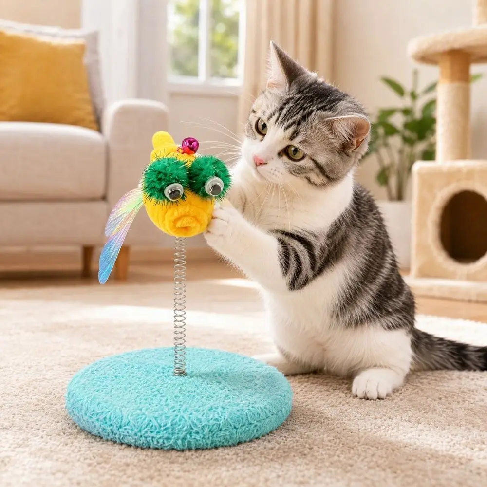 Dragonfly Design Cat Spring Toy Scratch Resistant Googly Eyes Interactive Cat Toy Wobble Bounce with Bell Pounce Play Toy