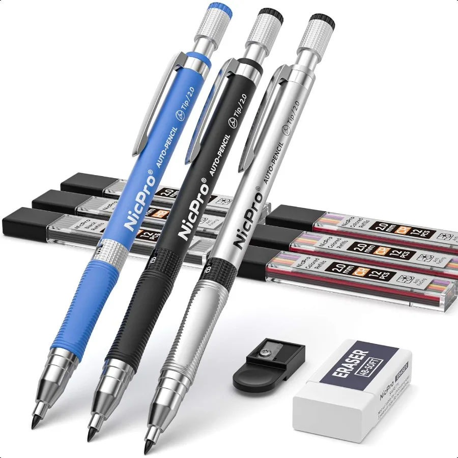 

11 Pieces Colors 2mm Mechanical Pencil Set 3 PCS Carpenter Drafting Pencil 2.0 mm for Art Drawing Writing Sketching Constructio
