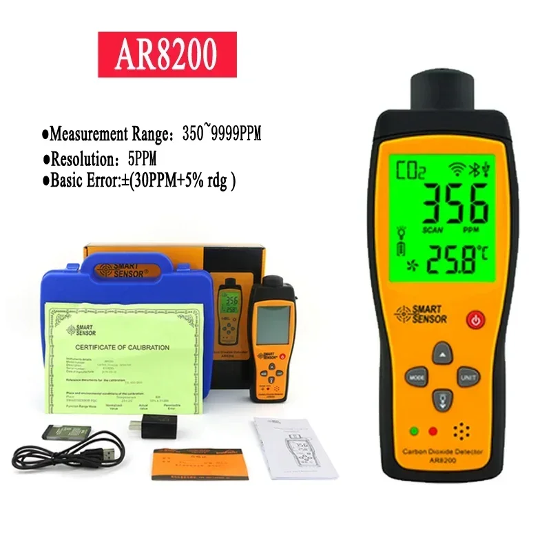 SMART SENSOR AR8200 Professional Gas Analyzer CO2 Meter Monitor Detector Carbon Dioxide