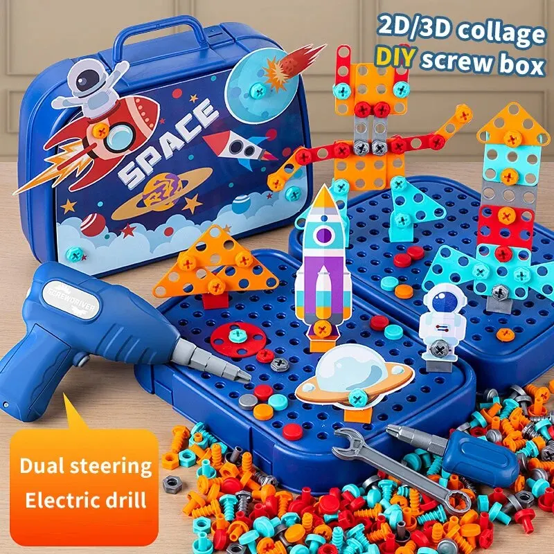 Children Toys Tool Set Electric Drill Screw Nut 3D Puzzle Toys Pretend Play Dinosaur Drilling Assembly Educational Toys for Boys