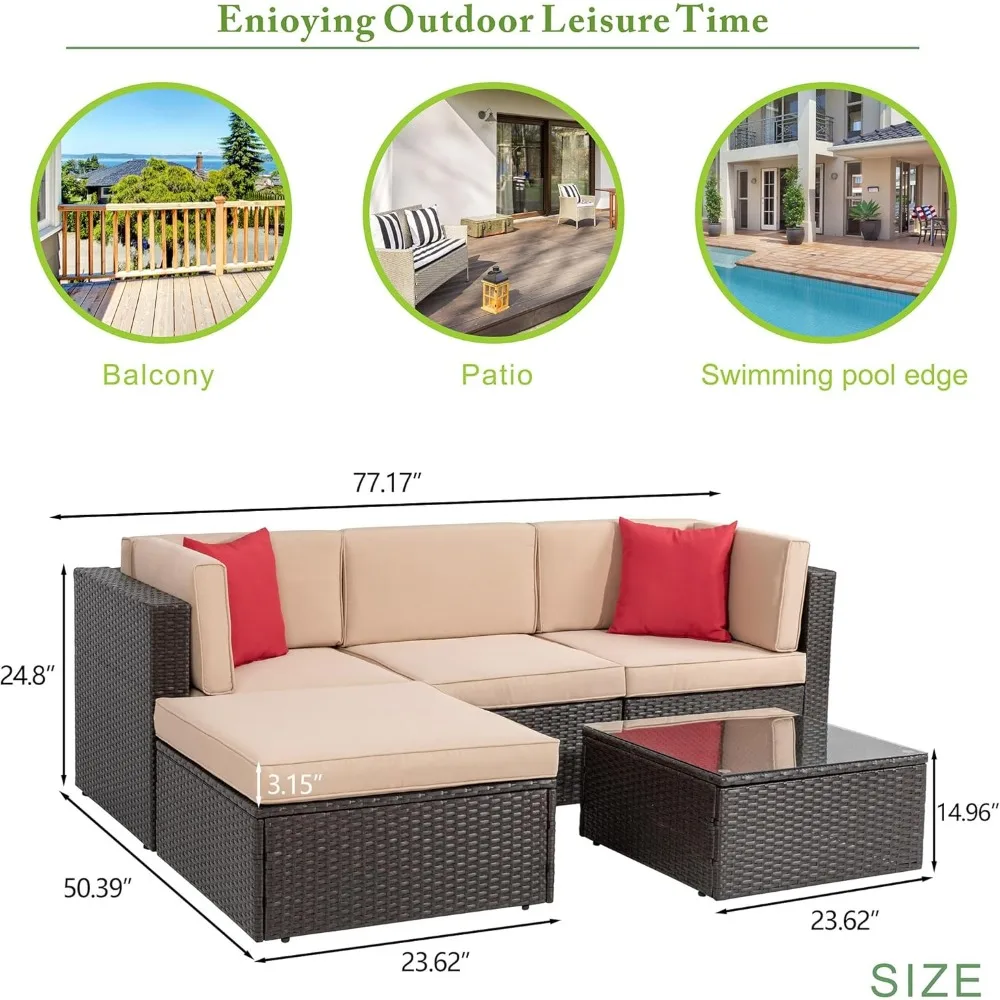 Patio Furniture Sets, All-Weather Brown PE Wicker Outdoor Couch Sectional Set, Small Conversation Set for Garden/Patio w