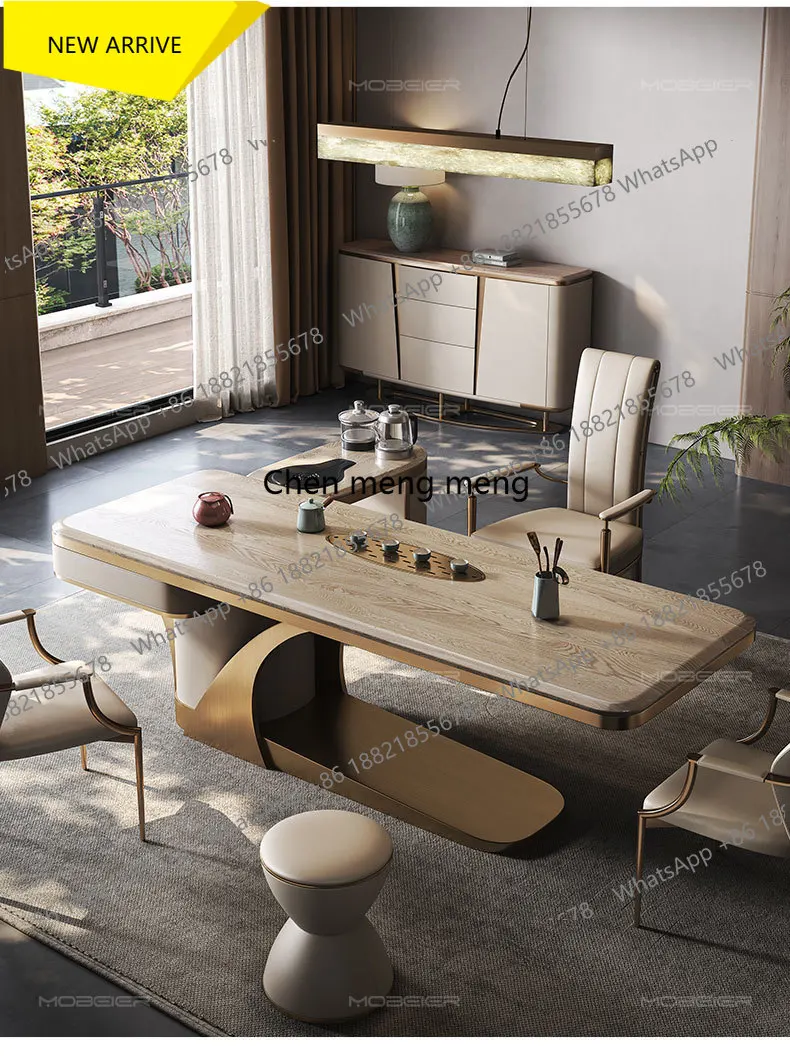 M138    Ash wood solid wood desk tea table integrated dual-purpose light luxury modern high-end office desk
