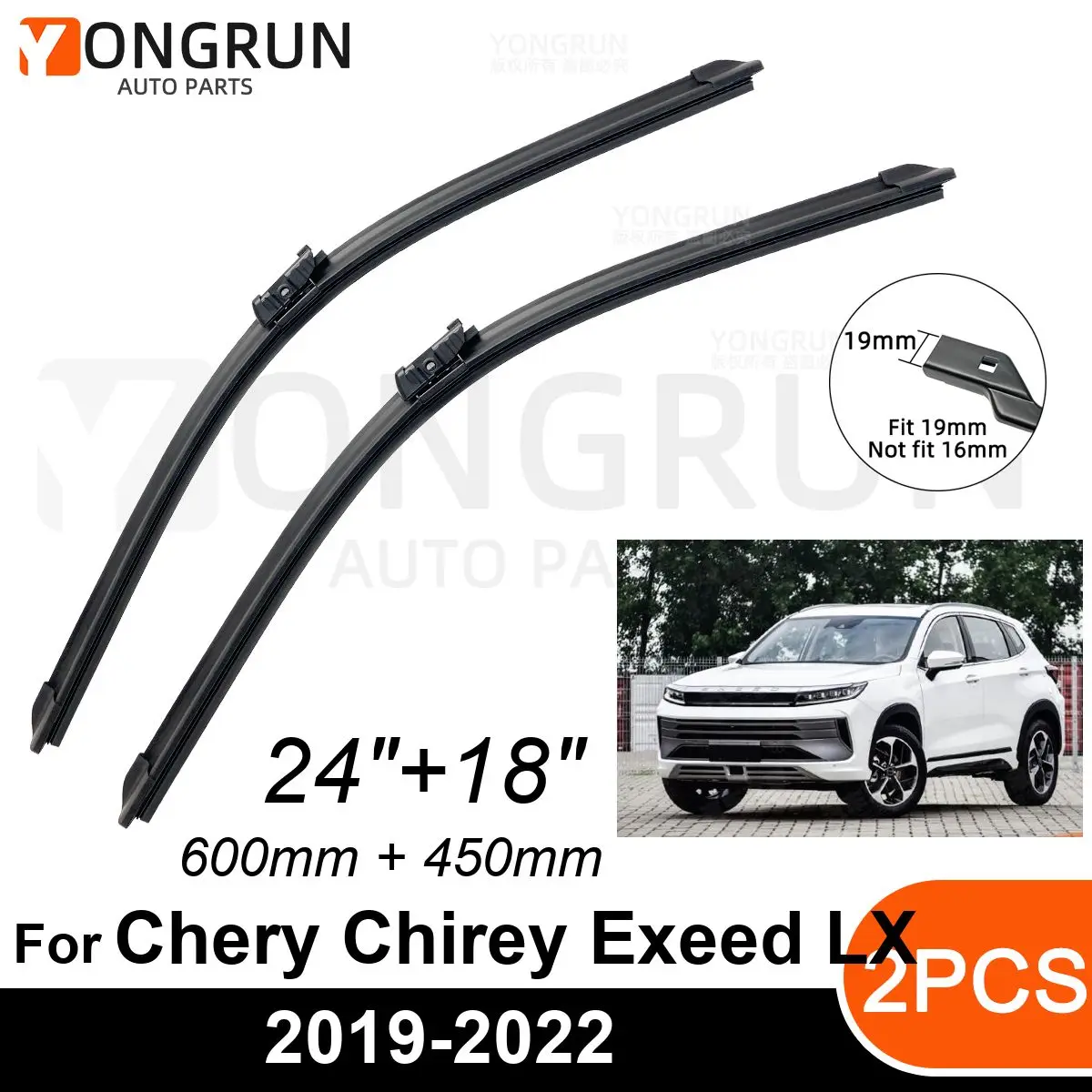 

Car Front Windshield Wipers For Chery Chirey Exeed LX 2019-2022 Wiper Blade Rubber 24"+18" Car Windshield Windscreen Accessories