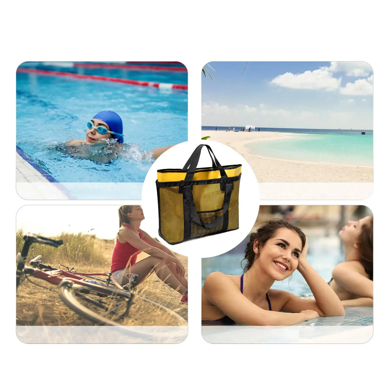 حقيبة الشاطئ حقيبة سفر شبكية لحمام السباحة وحقائب يد مقاومة للرمل مع مشبك حلقة تسلق وحقيبة صيفية خفيفة الوزن لبطانية لعبة المكياج للهاتف #5