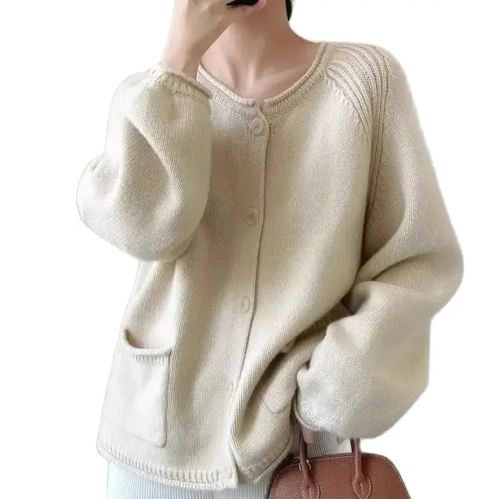 Klein Blue Knit Cardigan Sweater Korean Women Long Sleeve Vintage Sweater Oversize Elegant Tops Coats Casual Spring Knitwear