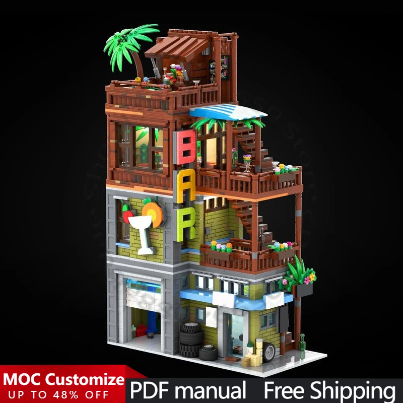 

2205 деталей: Модульный конструктор MOC «Коктейль-бар и шиномонтаж» для самостоятельной сборки, простой и креативный, подарок для мальчиков