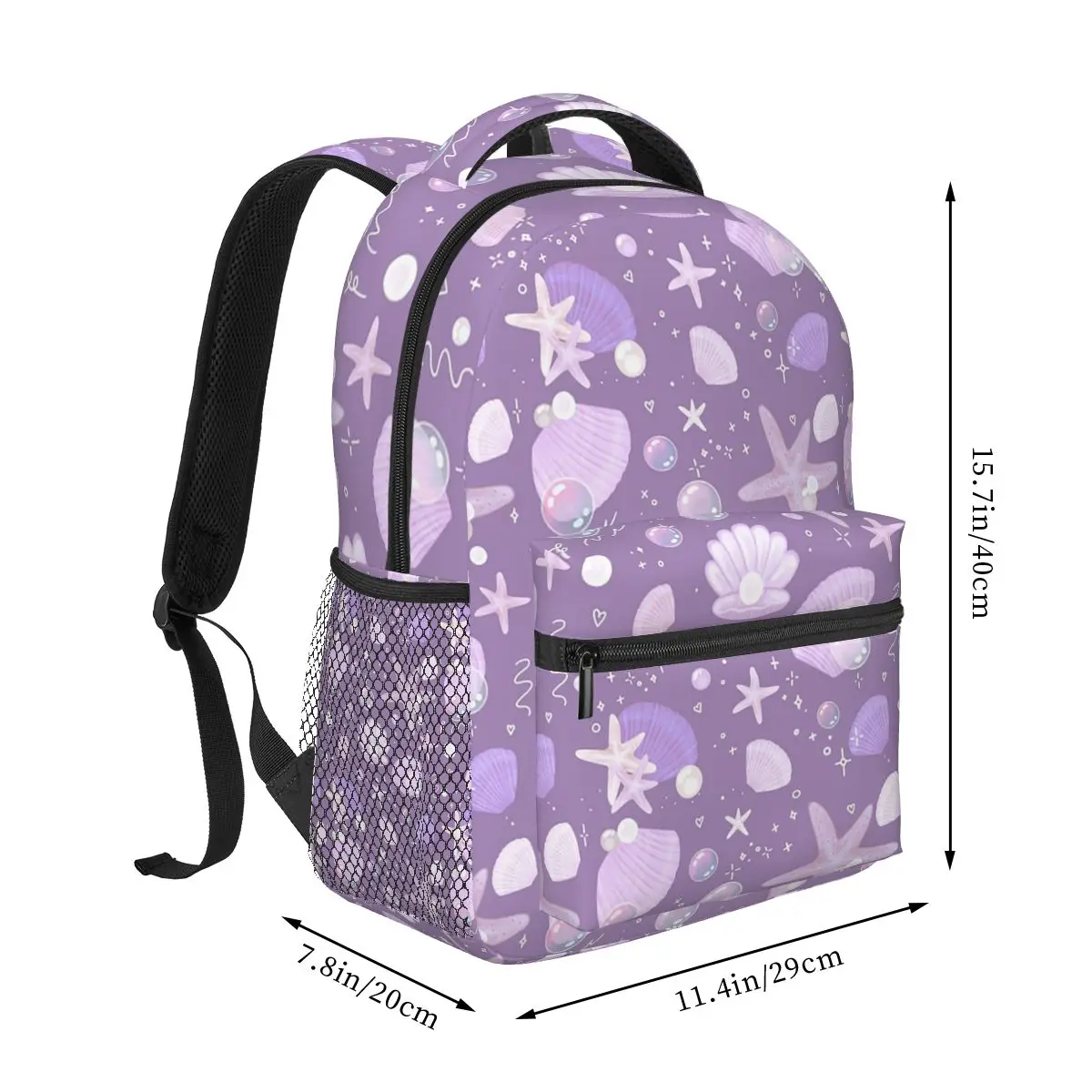 Ocean Purple Shell Pattern Student Backpack School Bag Hiking Travel Daypack for Men Women Fashion Bookbag Shoulder Bags