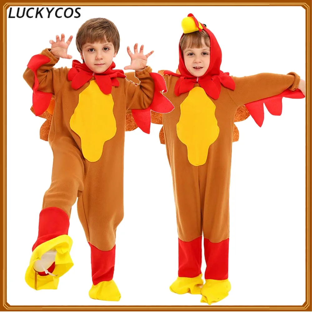 Halloween Carnival Party Cartoon Animal Thanksgiving Costume Turkey Cosplay Kids Children Performance Jumpsuit Hat Outfits Suit