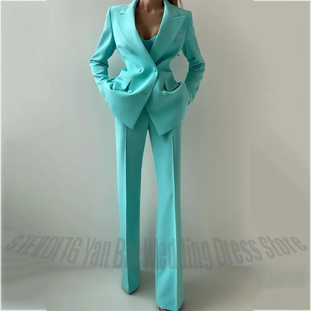 Formal Office Lady Solid Suit for Women Peak Lapel Blazer Pants Double Breasted Elegant Design Business Event Outfit Tailored