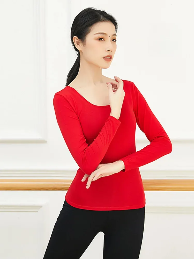 

Solid Color Slim Fit Crew Neck Dance Top for Women, Stretchy Modern Performance Shirt for Stage and Rehearsal Wear