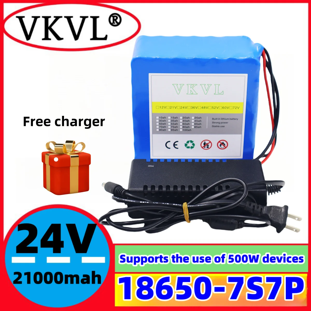 

7S7P-24V21000mah18650 lithium battery pack suitable for electric tool monitoring equipment with built-in BMS+29.4v21AH+charger