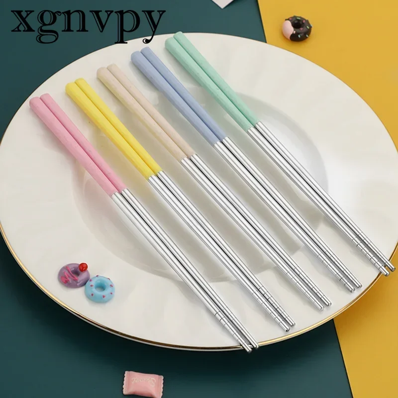 xgnvpy Wheat Straw 304 Stainless Steel Tableware Hot Pot Sushi Chopsticks Chinese Kitchen Utensils