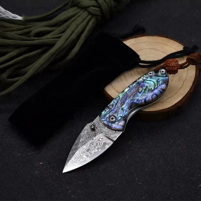 NEW Mini Folding Knife Damascus Steel Portable Small Folding Knife Outdoor Self Defense Camping Hunting Sharp Express Knife