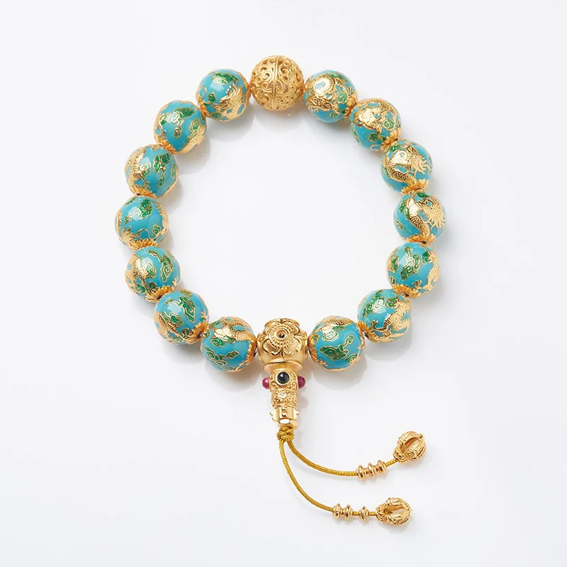 

Beijing Yongxiang Cloisonné S Silver Double Dragon Playing With Pearls Cloud Bracelet National Trend Palace Style Gift